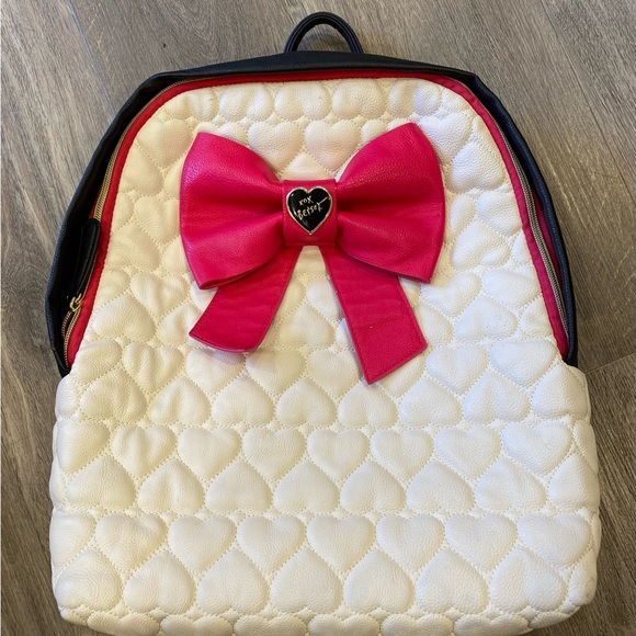 Betsey Johnson Handbags - White and Pink Heart Backpack